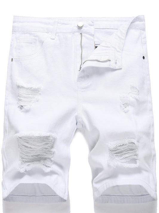 Men's Ripped Denim Shorts with Pockets