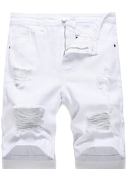 Men's Ripped Denim Shorts with Pockets
