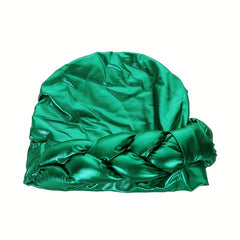 Green Hot Stamping Turban Cap Elastic Braided Pre-tied Head Wrap
