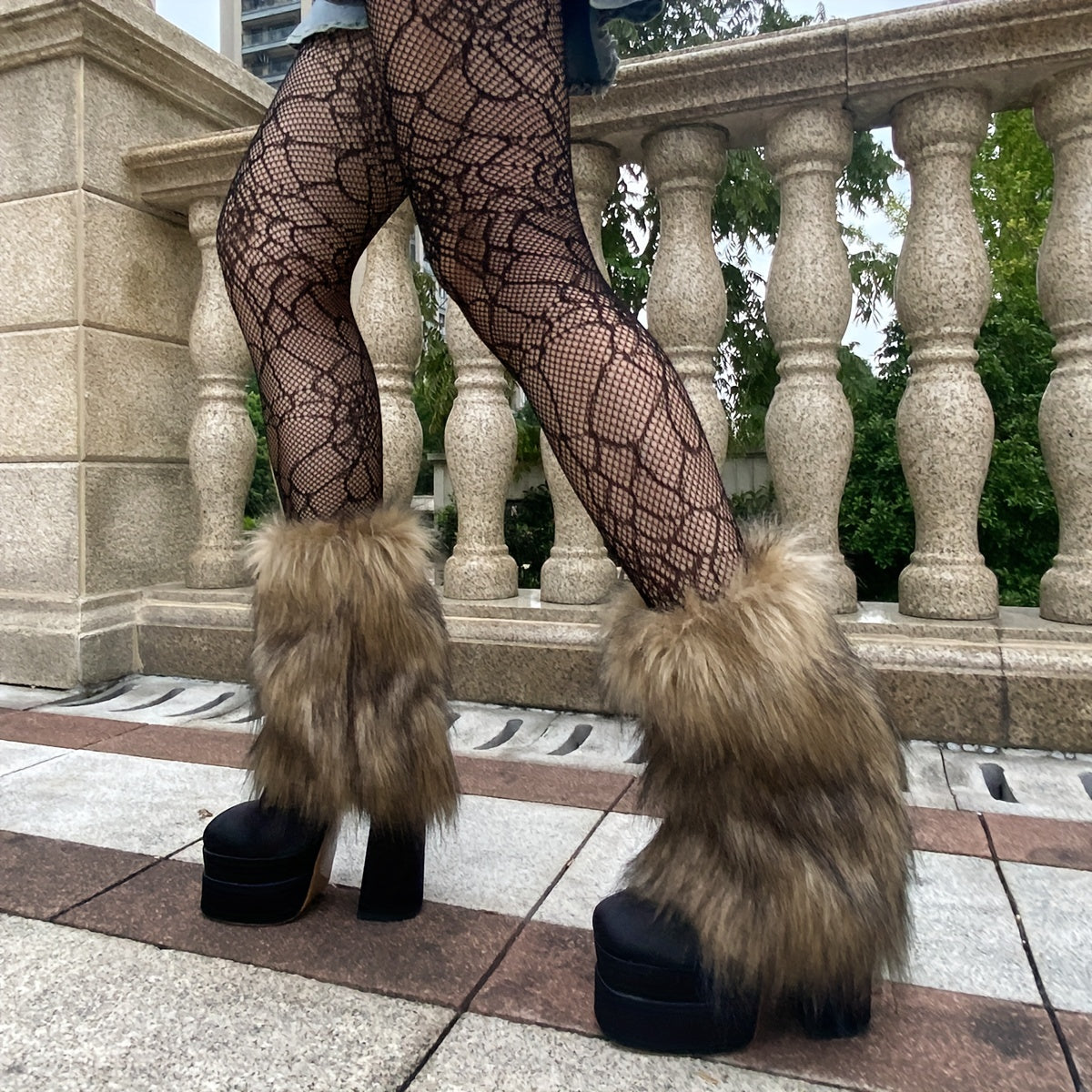 Solid Fuzzy Leg Warmers All-match Knee High Socks & Fishnet Tights