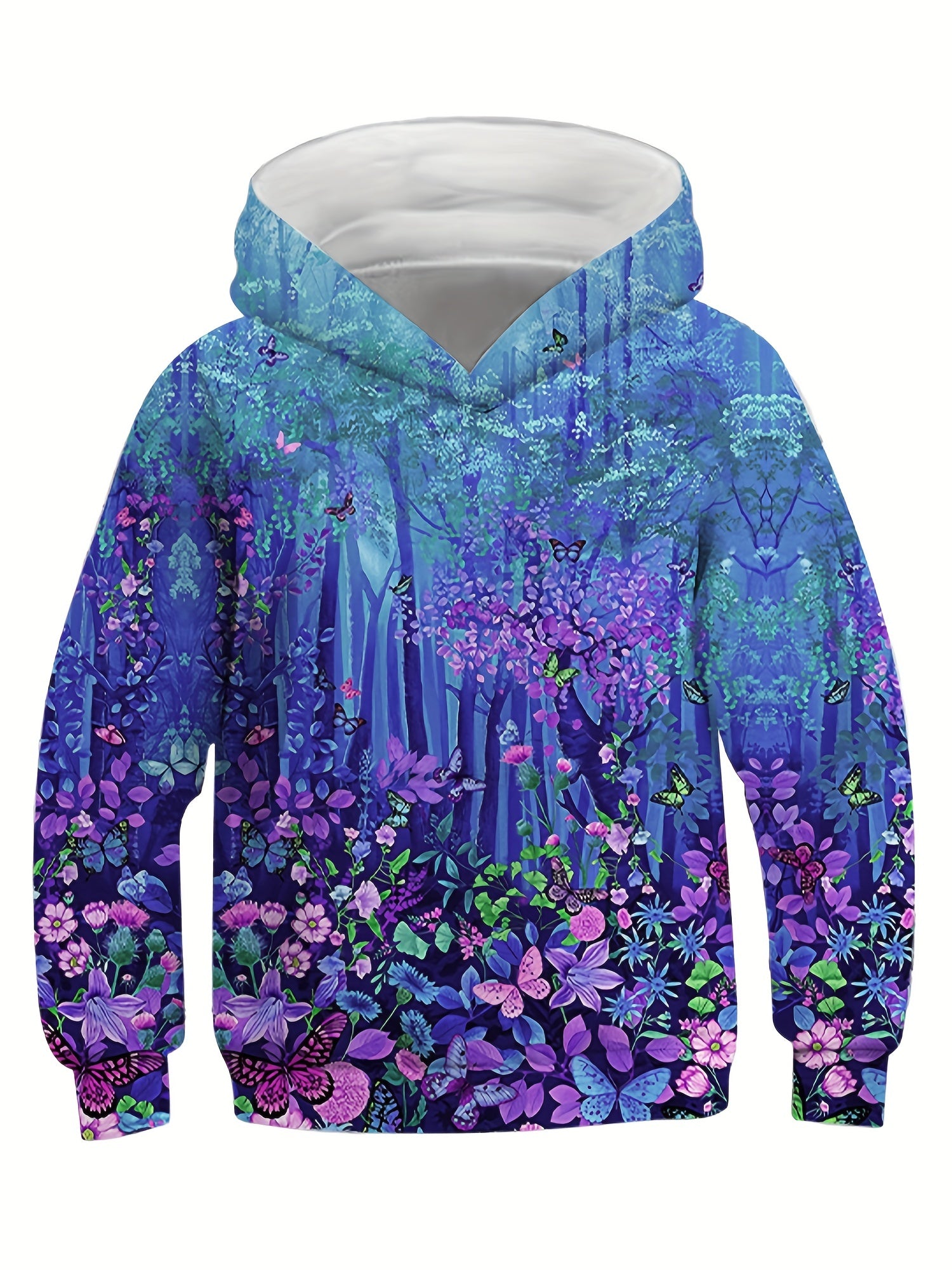 Kids 3D Flower Forest Print Hooded Sweatshirt for Boys & Girls