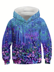 Kids 3D Flower Forest Print Hooded Sweatshirt for Boys & Girls