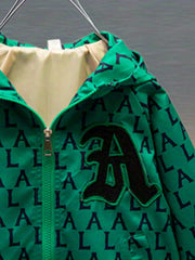 Boys Letter Print Waterproof Windbreaker Hooded Jacket