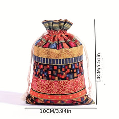 1pc Linen Gift Bags Drawstring Storage Bags Egyptian Pattern Burlap Bag