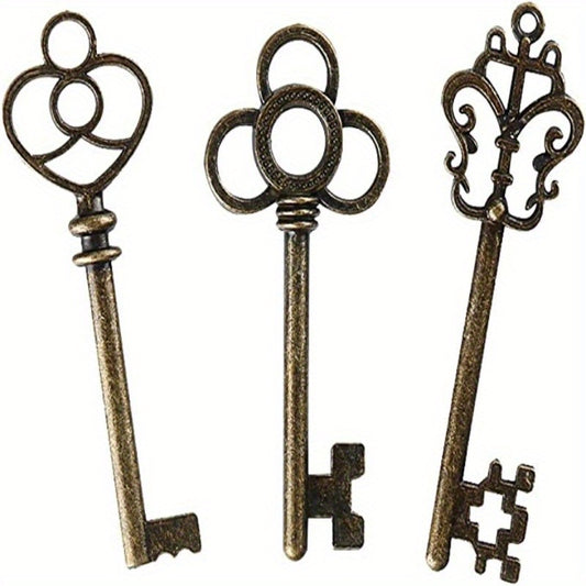 3pcs Large Skeleton Key Retro Style Bronze & Brass Castle Dungeon Pirate Key