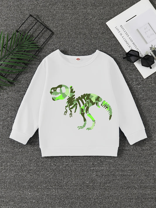 Boys Dinosaur Print Pullover Sweatshirt Long Sleeve Crew Neck Tops
