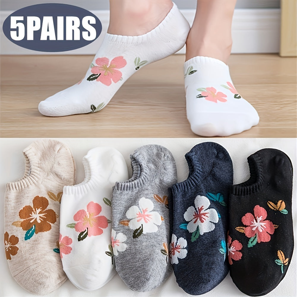 Women's Cotton Flowers Hidden No Show Boat Socks