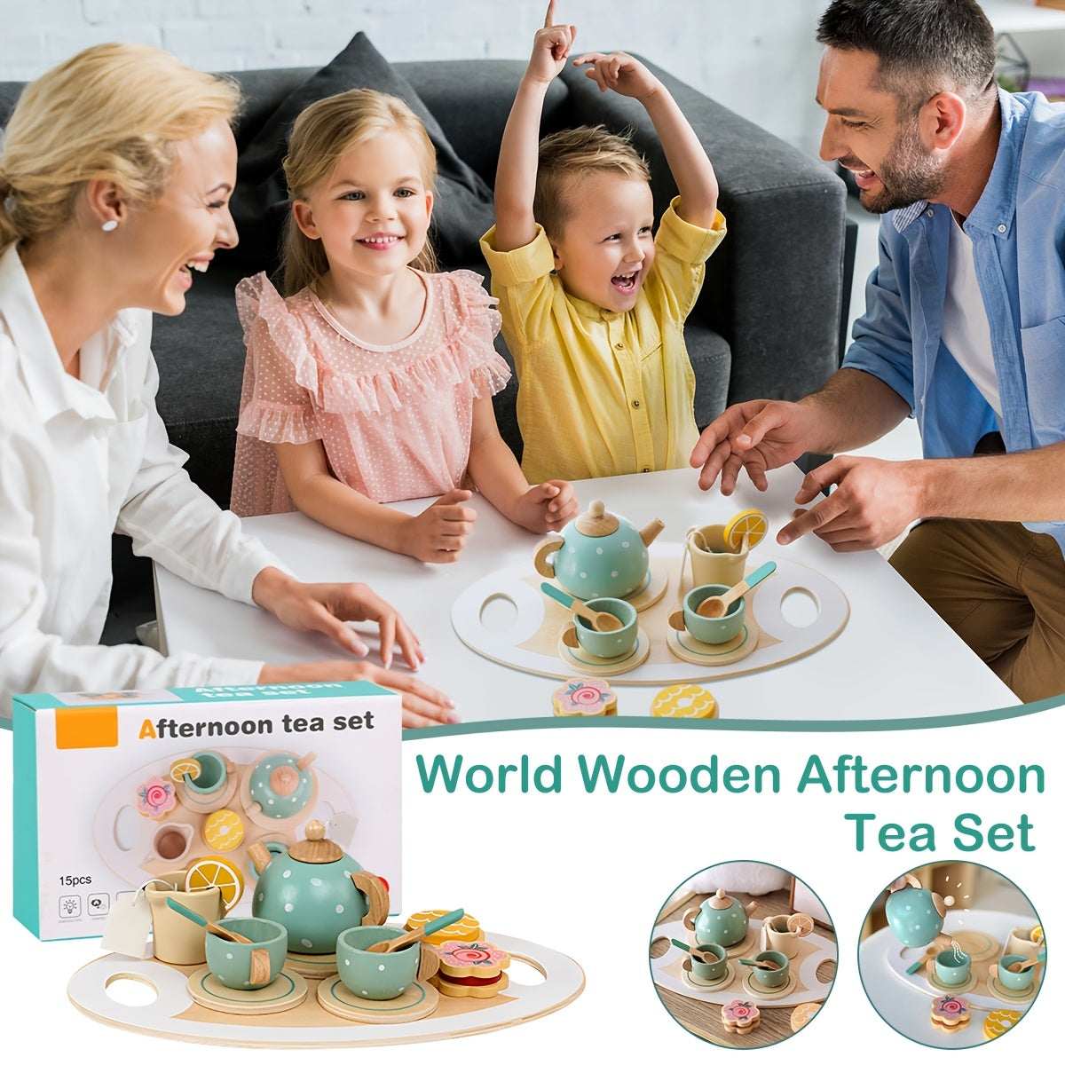 Wooden Tea Set Pretend Play for Toddlers