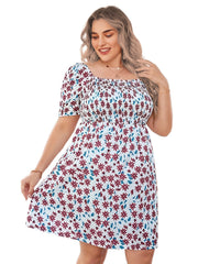  Floral Print Short Sleeve Square Neck Dress