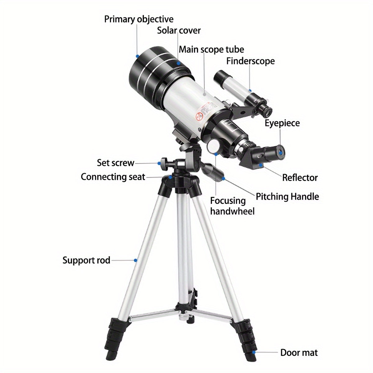 High Refracting Telescope 99X Max Magnification 70mm Lens ABS Material
