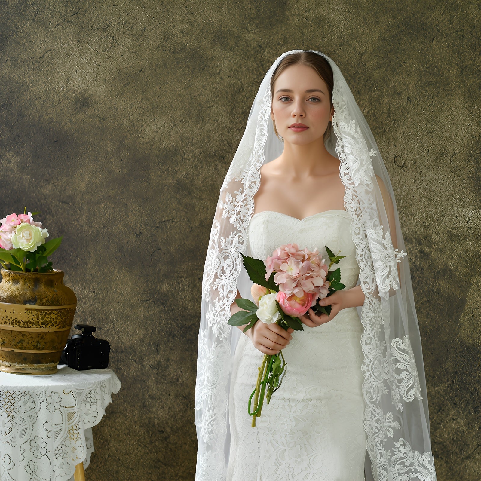 Vintage Lace Bridal Veil with Hair Comb