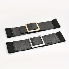 Square Pin Buckle Belt Elastic Wide Waistband Women Girdle Dress Coat Belts