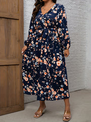  Floral Print Long Sleeve Maxi Dress With Belt