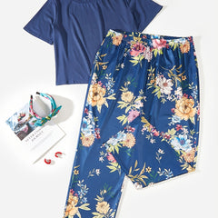  Short Tee & Floral Print Pant Pajama Set