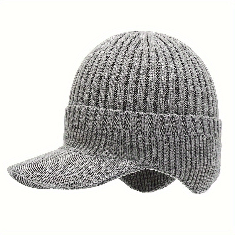 Casual Knitted Hat Ear Protection Beanie with Brim