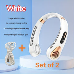 2-in-1 Neck Fan Leafless Air Cooler Fast Charging 5 Gears LED Display