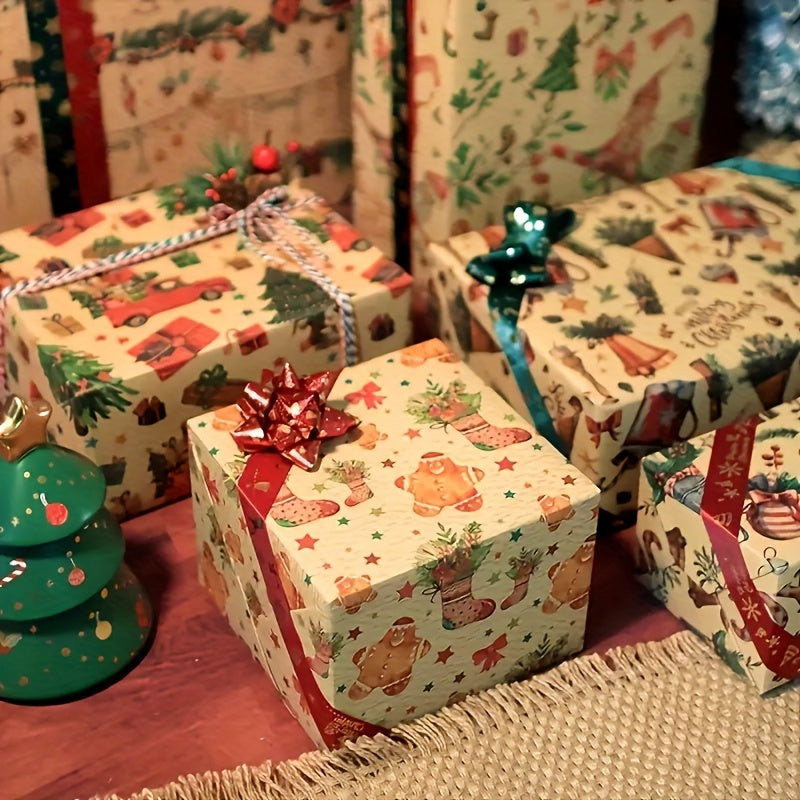 6pcs Christmas Gift Wrapping Paper Gift Boxes Holiday Crafts Decorations
