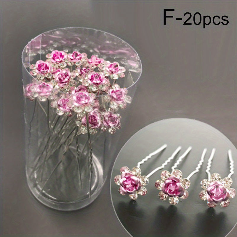 20pcs Crystal Flower Hairpins Wedding Hair Decor Clips