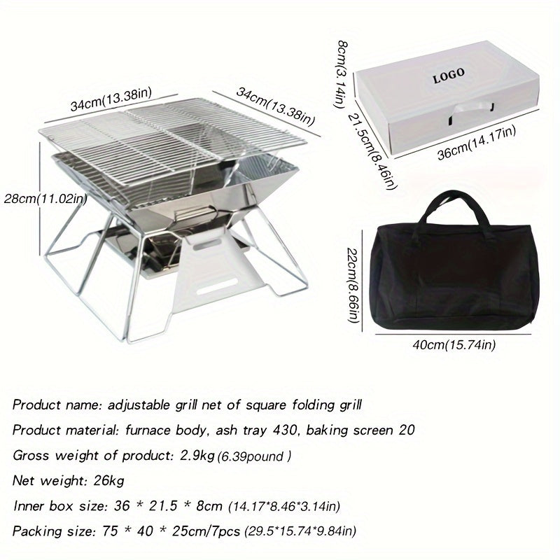 Outdoor Stainless Steel BBQ Stove Square Adjustable