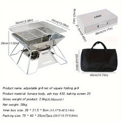 Outdoor Stainless Steel BBQ Stove Square Adjustable