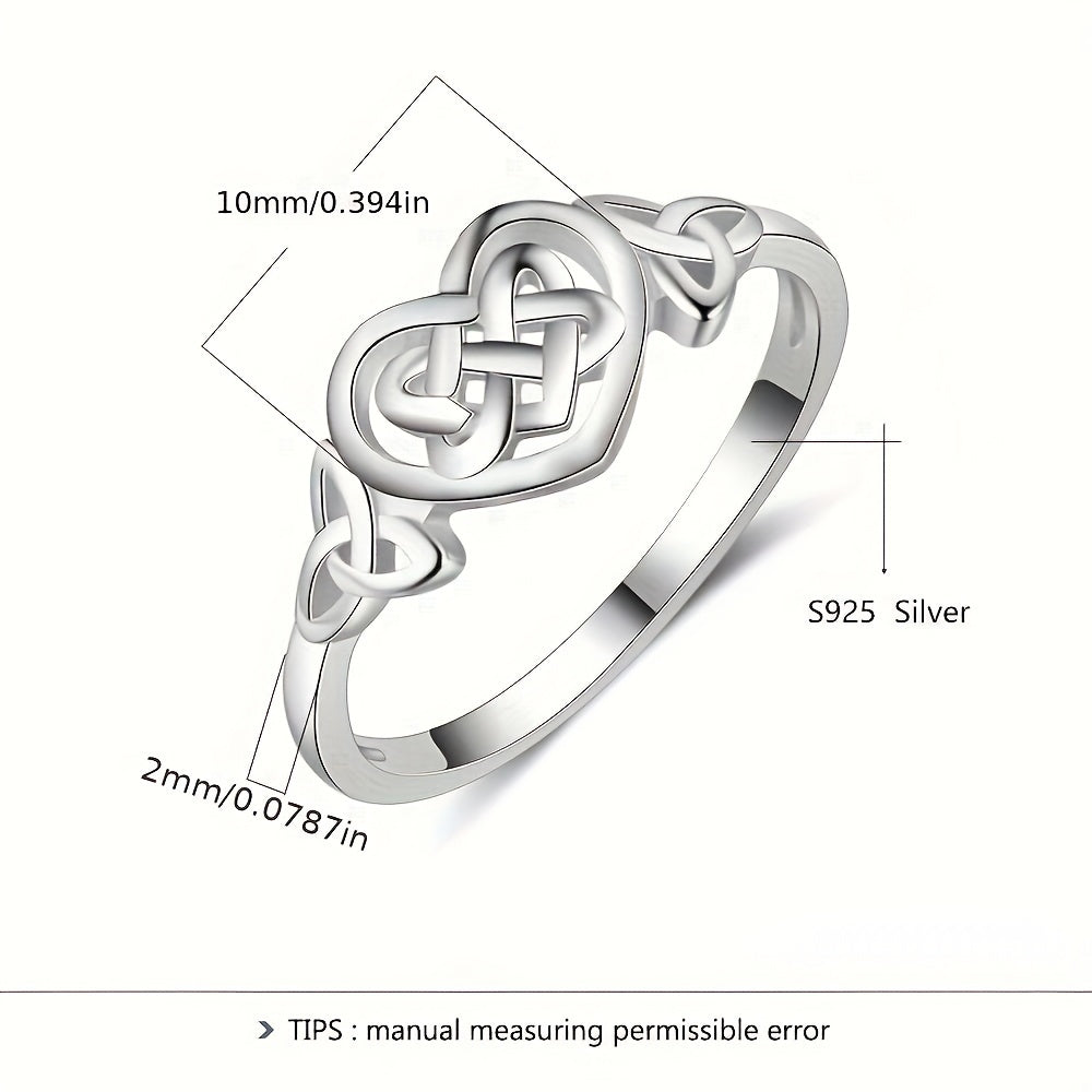 S925 Sterling Silver Ring Celtic Knot Heart Daily Outfits Jewelry Gift