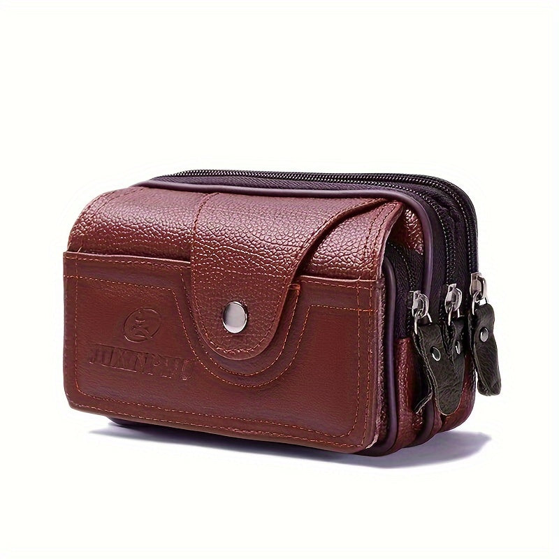 Men's Horizontal PU Leather Waist Bag Waterproof Phone Pouch