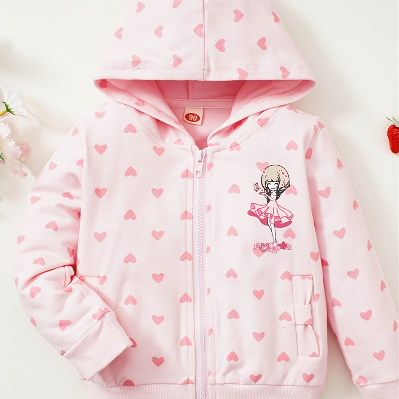 Baby Girls' Heart Printed Hooded Sweatshirt Top