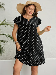 Women's Plus Polka Dot Print Cap Sleeve Dress