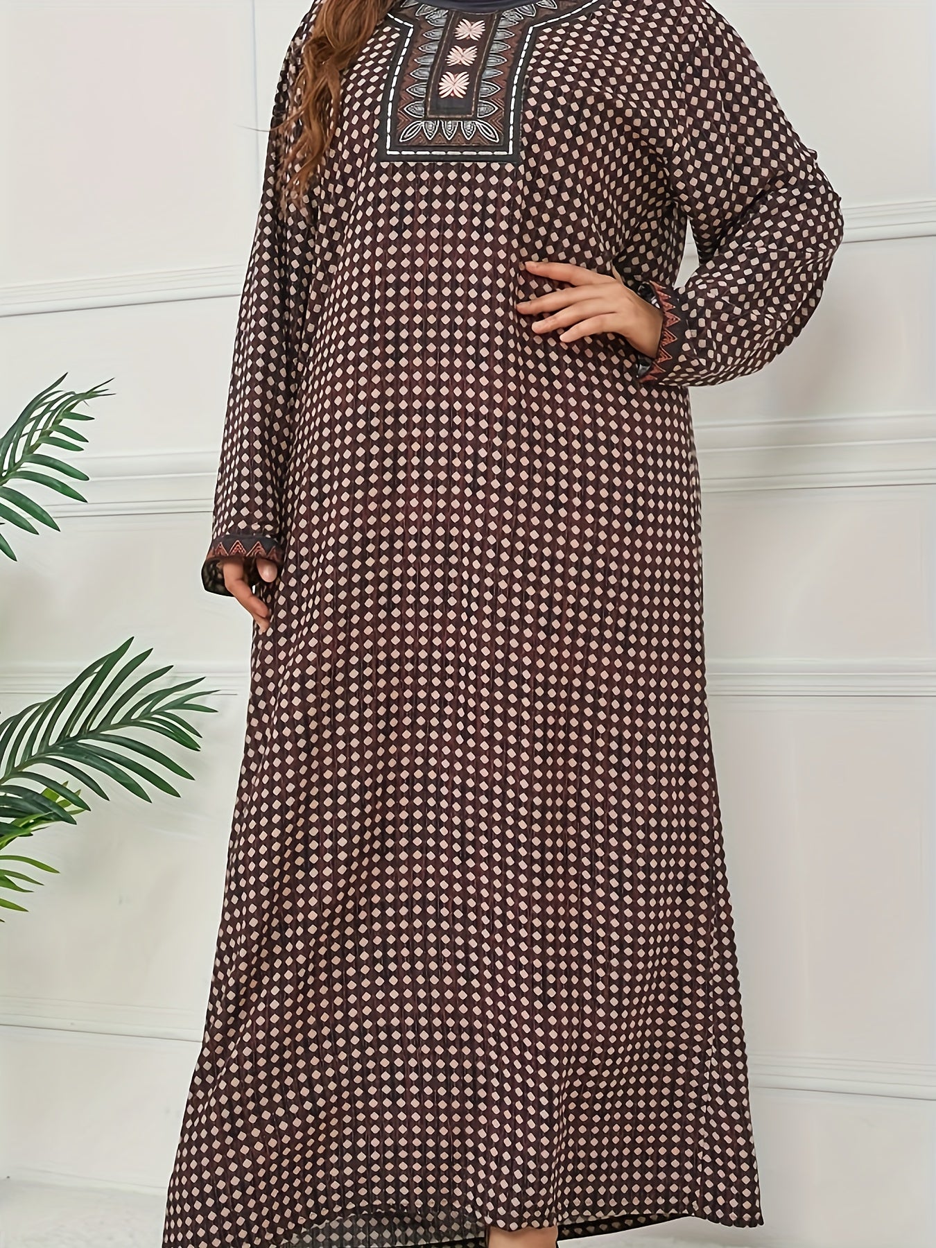 Geometric Print Boho Abaya Maxi Dress