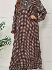  Geometric Print Boho Abaya Maxi Dress