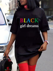  Colorful Letter Print Round Neck Tee Dress