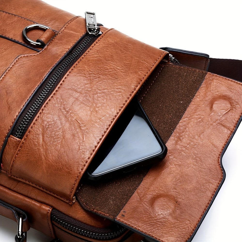 Men's Vertical Leather Shoulder Bag Cross Body Messenger Bag