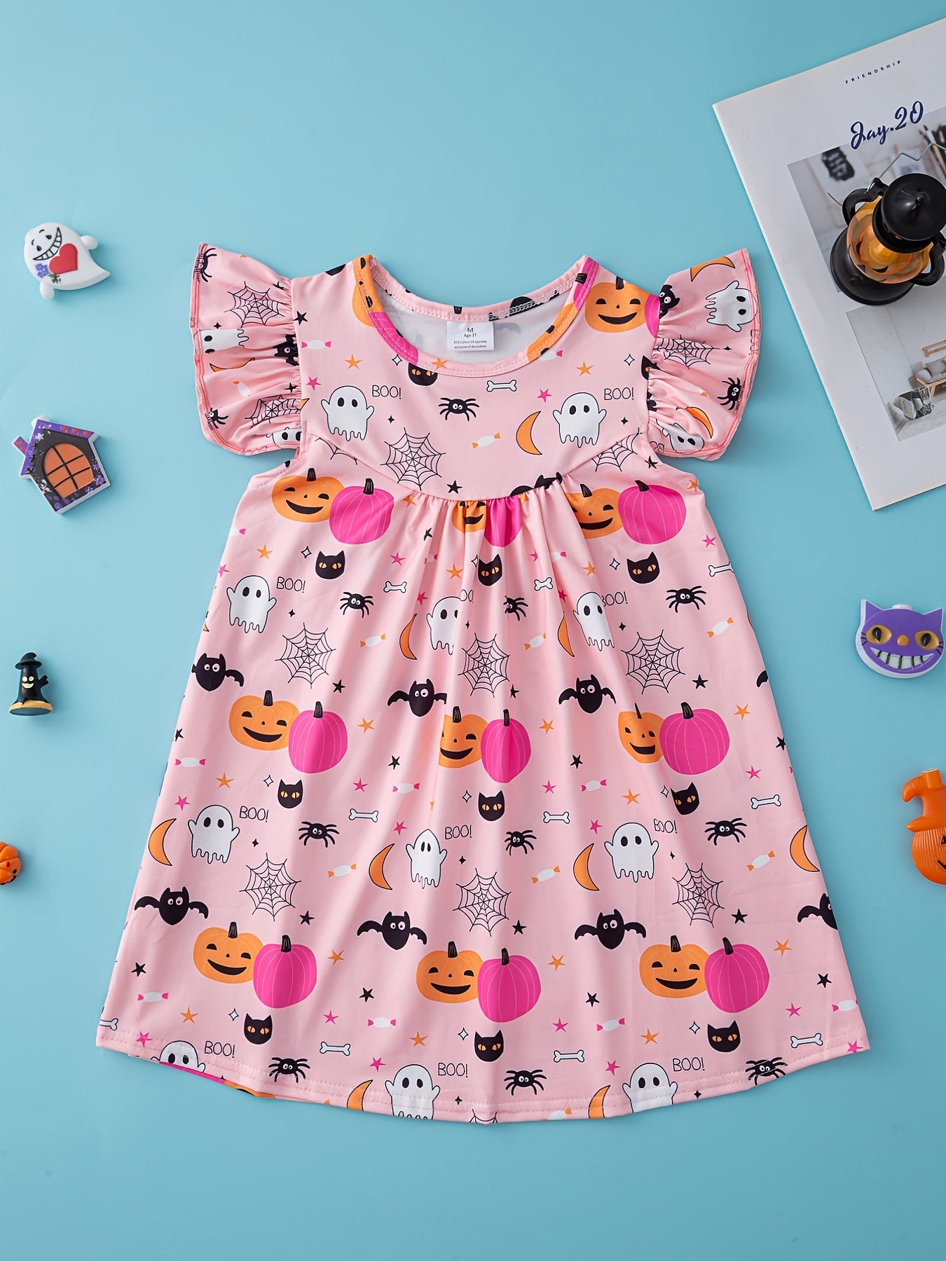 Pumpkin Halloween Dress Flying Sleeve Comfort Fit Girls Vacation Party Casual