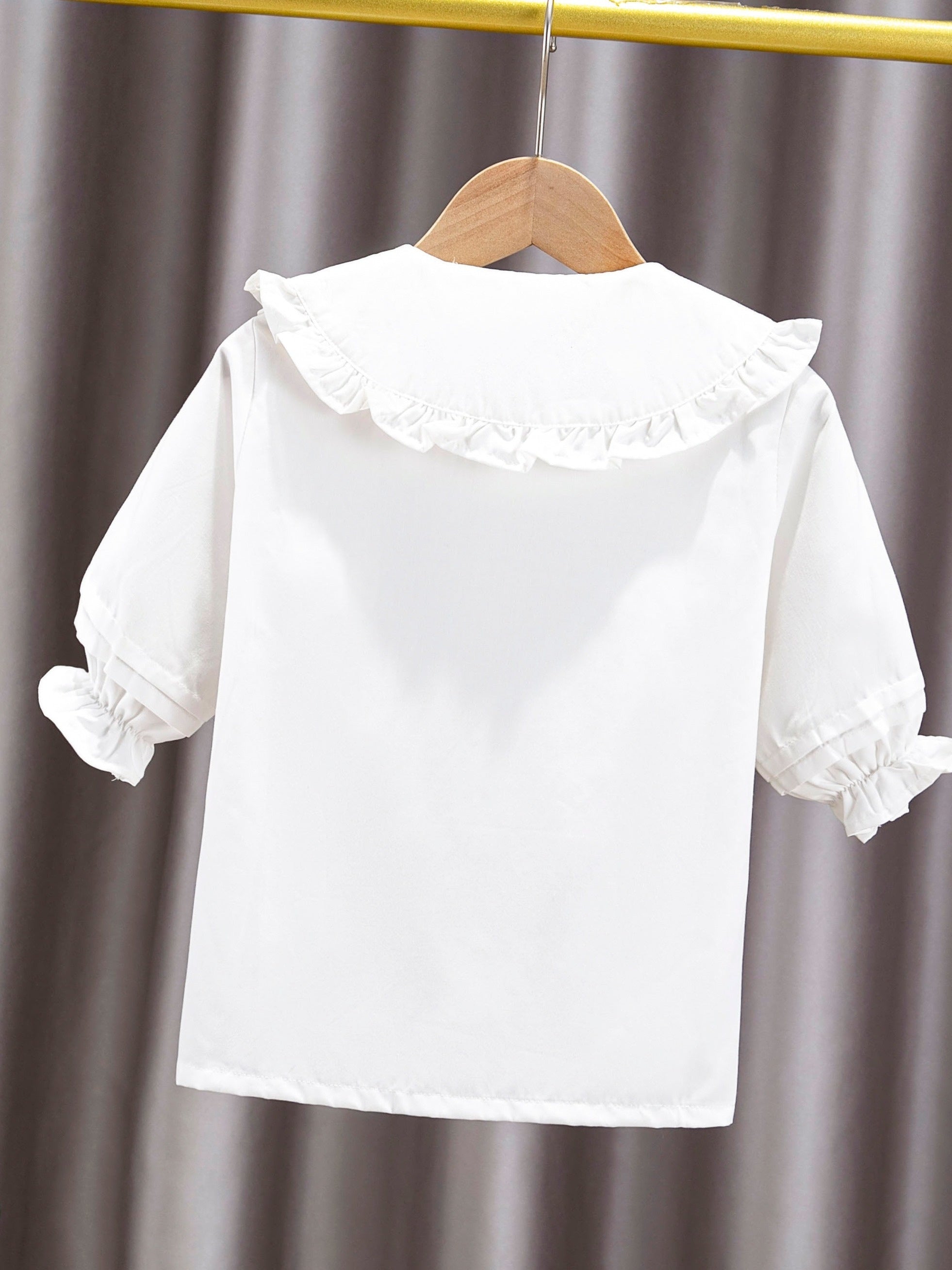 Girls Doll Collar Pleated Button Shirt Top for Summer
