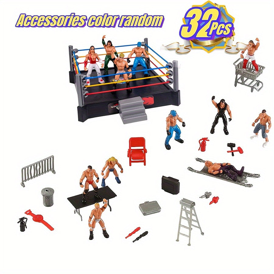 Mini Wrestling Action Figures and Accessories with 12 Wrestlers