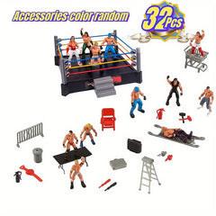Mini Wrestling Action Figures and Accessories with 12 Wrestlers