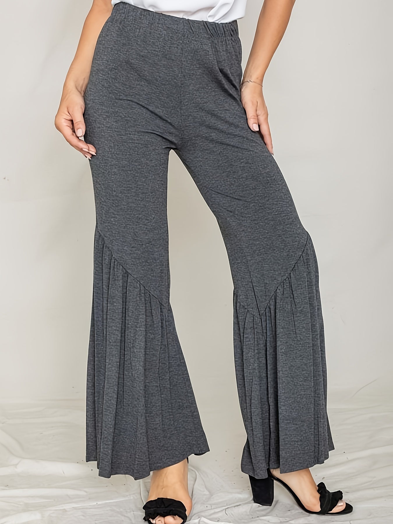 Women's Plus Solid Flared Leg Casual Pants