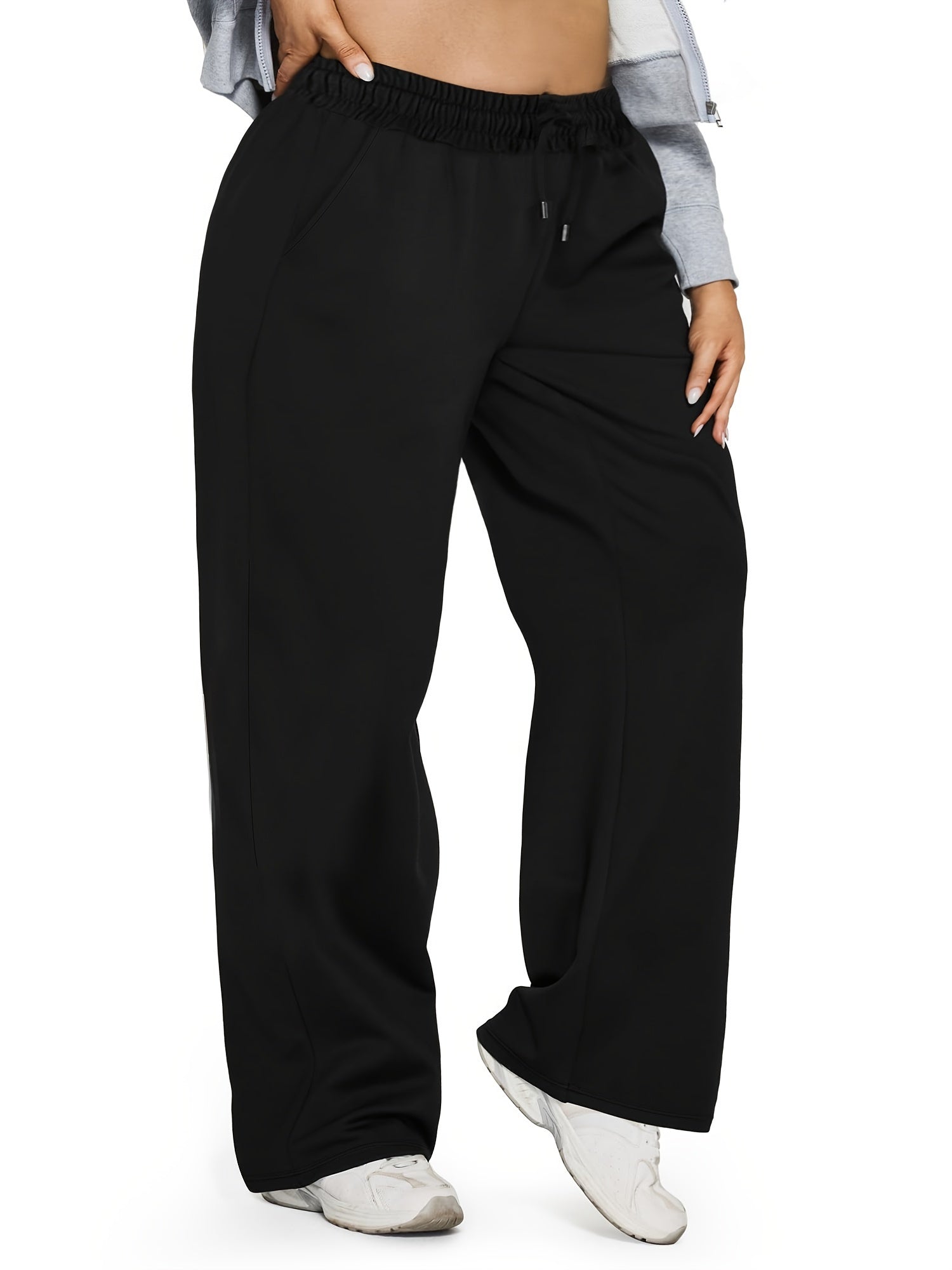  Casual Pants Women's Plus Solid Elastic Drawstring High Rise