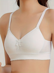 Solid Bow Tie Wireless Bra Comfy & Push Up Bra