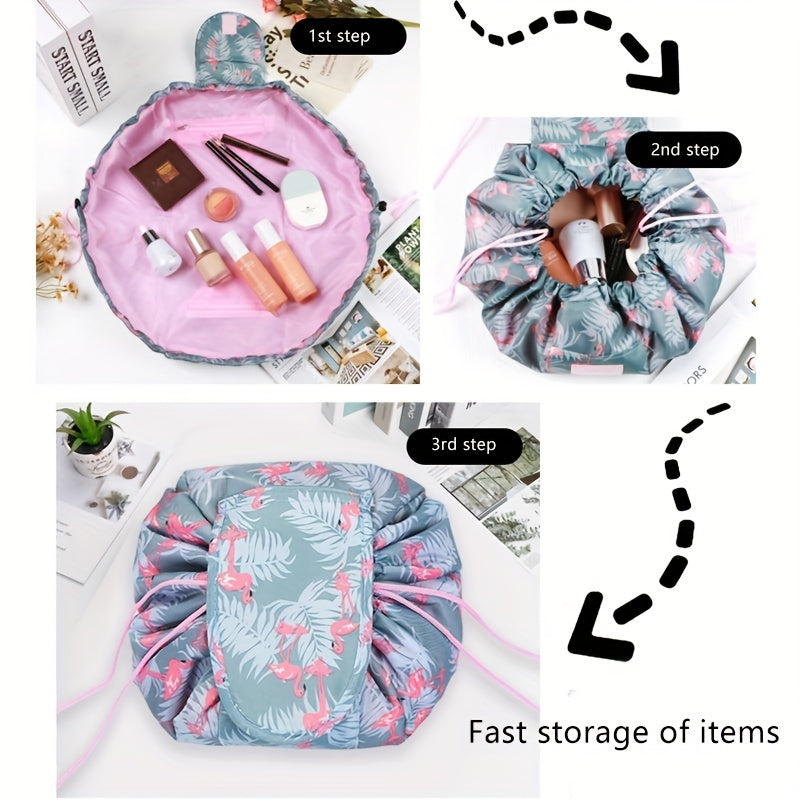 Drawstring Makeup Bag Flamingo Waterproof Travel Cosmetic Pouch
