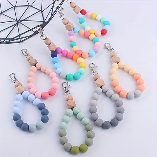 Silicone Beaded Keychain Bracelet For Women Car Keyring Holder Wristlet Bangle