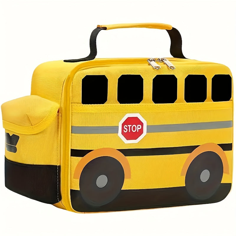 Red School Bus Insulated Lunch Bag Waterproof Polyester Tote