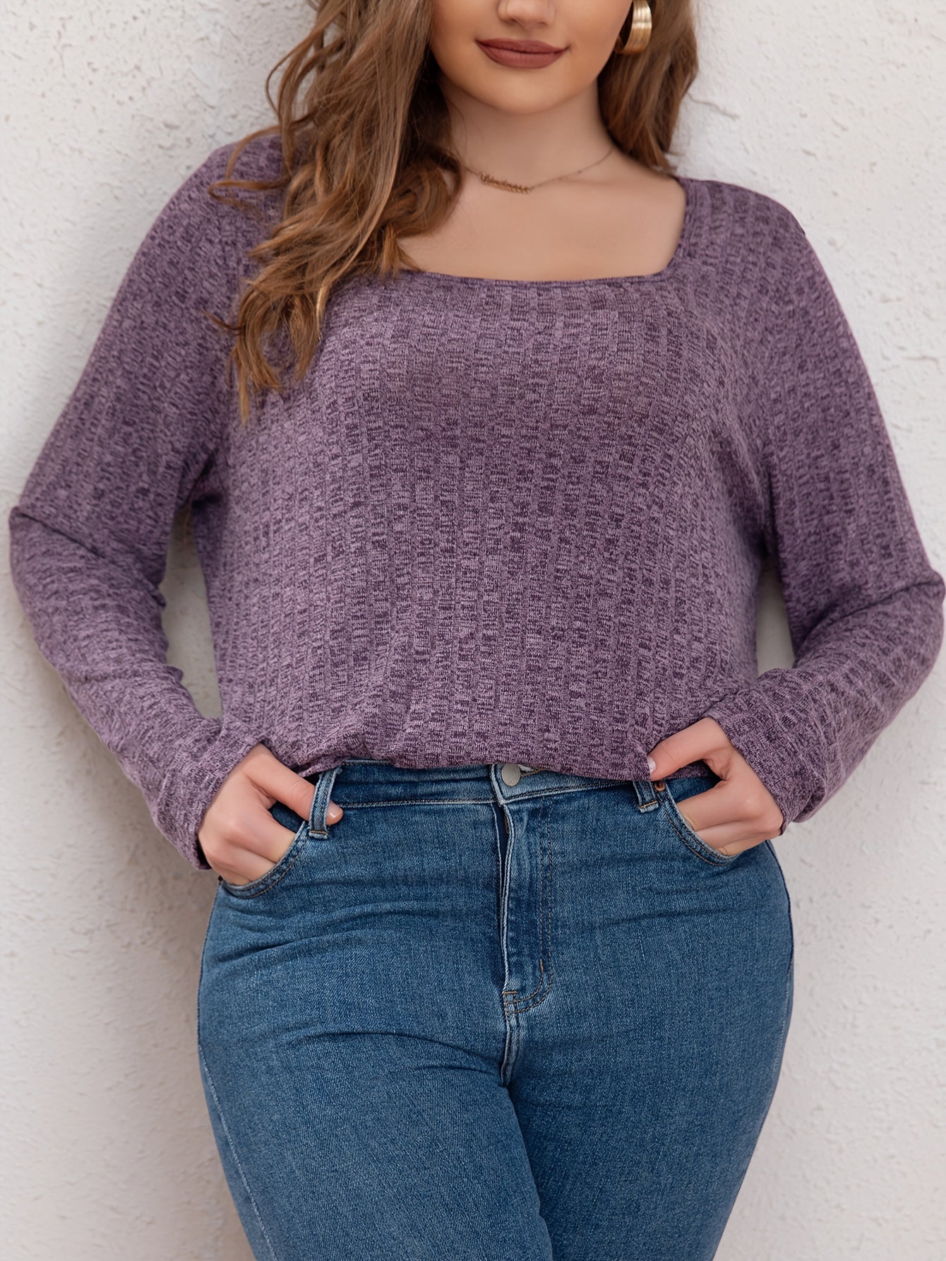  Solid Textured Long Sleeve Sweater
