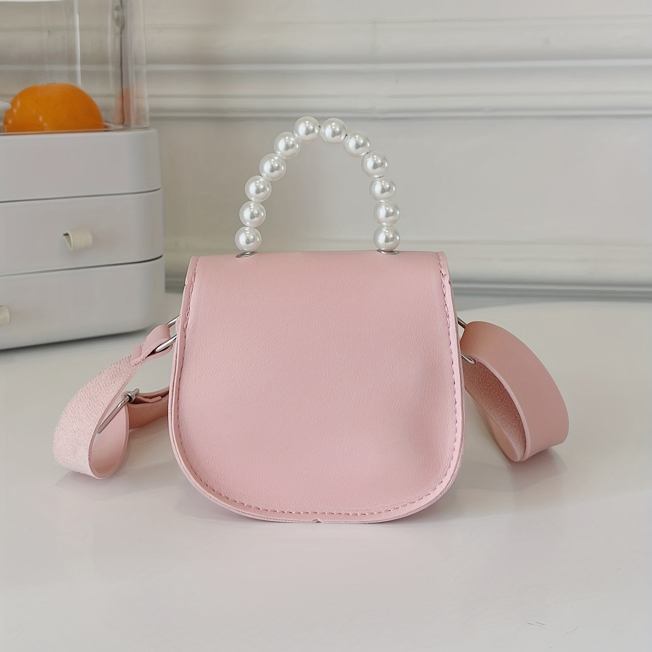 Girls Cat Shoulder Bag With Pearl Handle Strap Sweet Handbag Crossbody Bag