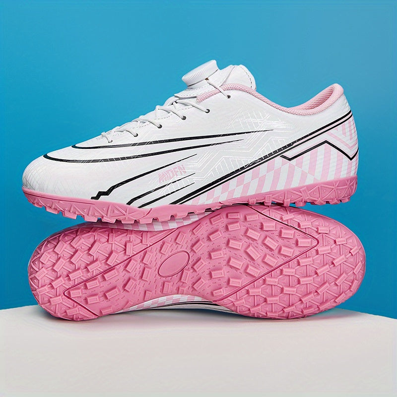 Unisex Turf Soccer Shoes With Rotating Button Anti Skid Breathable