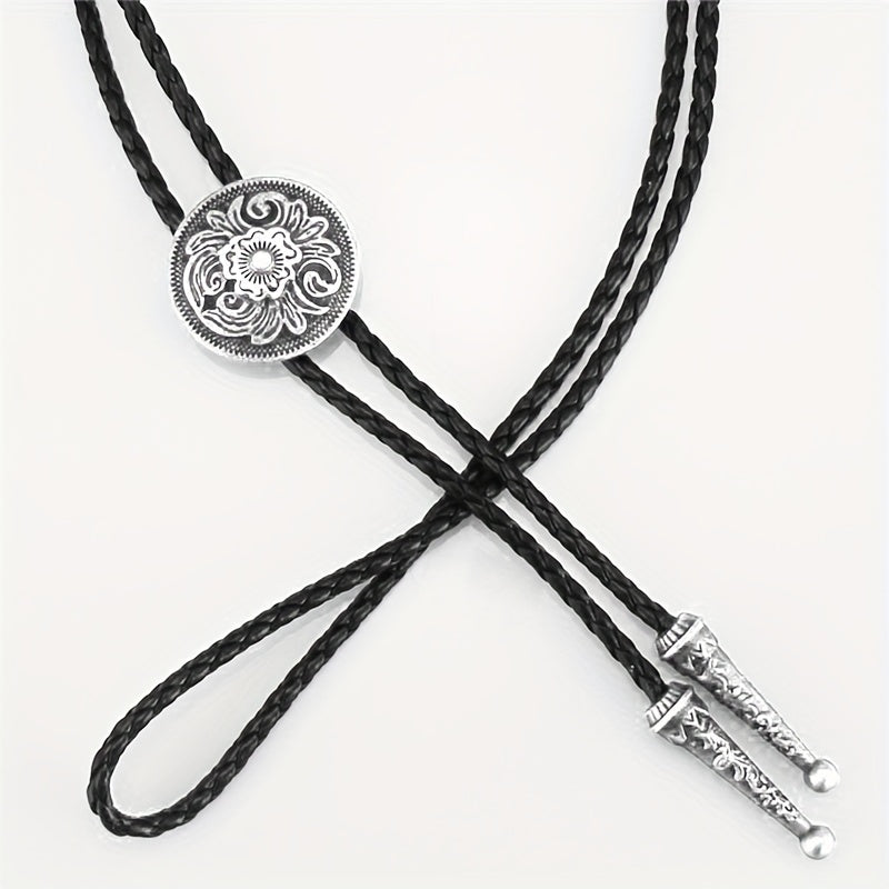 Men's Retro Floral Pattern Bolo Tie Necklace