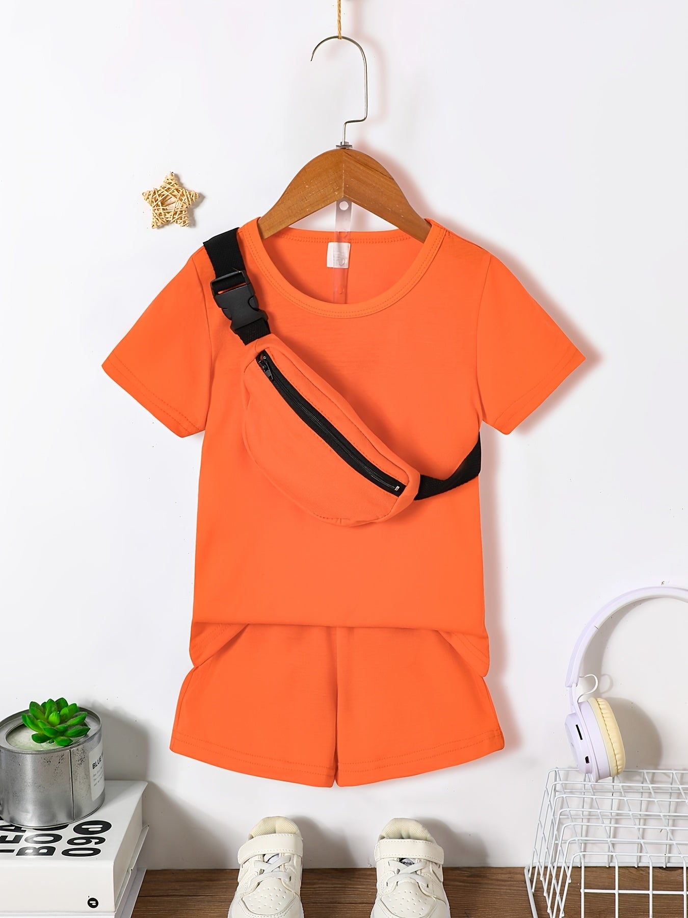 Boys Casual T shirt & Shorts Set with Crossbody Bag - Summer Holiday Party