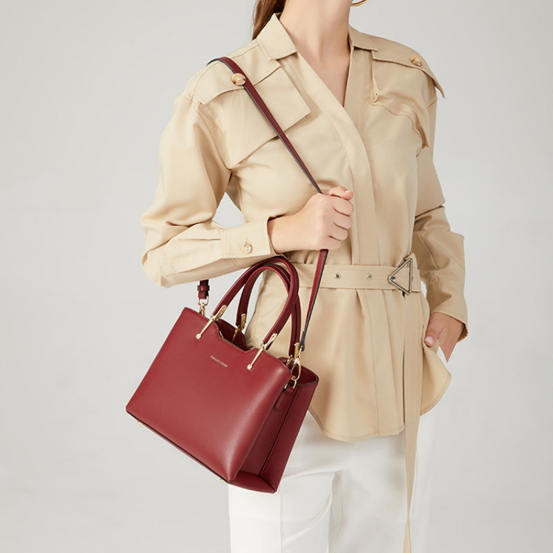 Burgundy Leather Tote Bag with Removable Strap