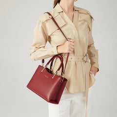 Burgundy Leather Tote Bag with Removable Strap