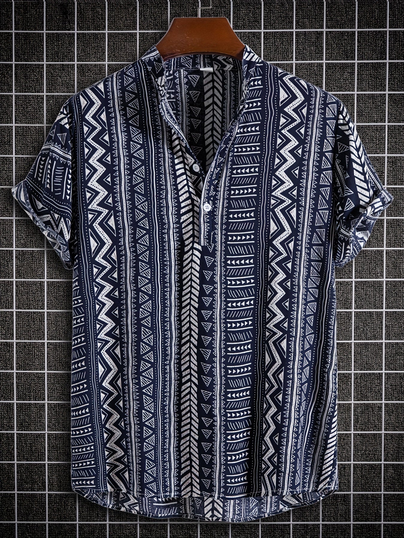 Men's Bohemian Style Ethnic Lapel Short Sleeve Button Up Shirt